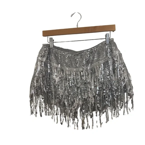 Glamorous Silver Sequin Fringe Shorts - Picture 2 of 3